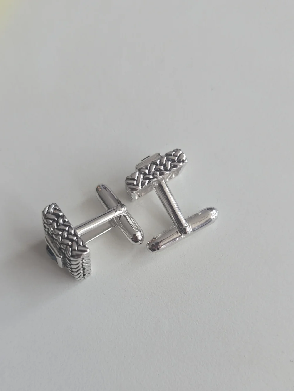 Square Rope-Textured Sterling Silver Cuff Links with Blue Topaz